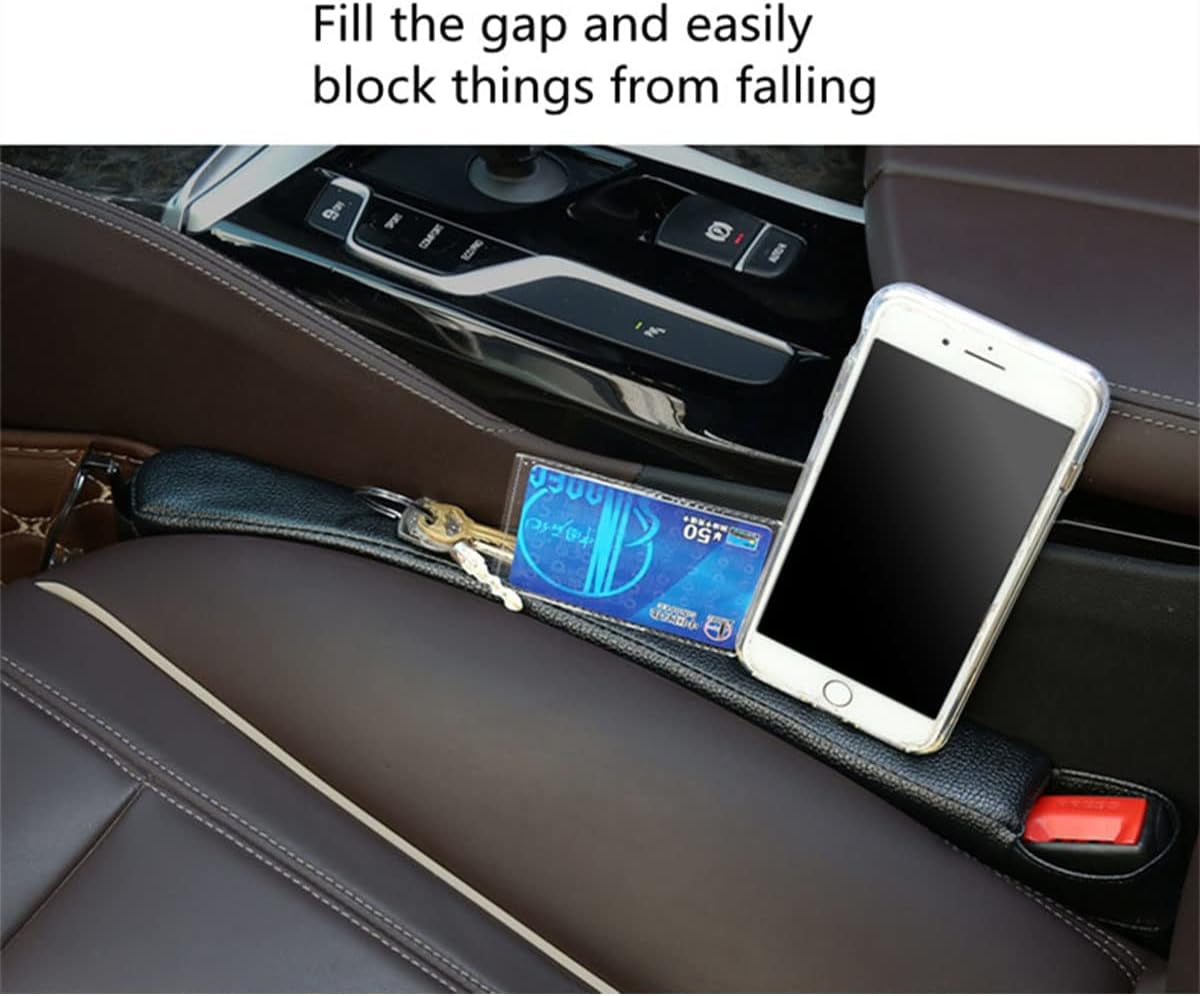 Car Seat Gap Filler Pad PU Leather Console Side Pocket Organizer with One Cup Holder for Cellphone Wallet Coin Key 2 Pcs (Black+Black Surface)